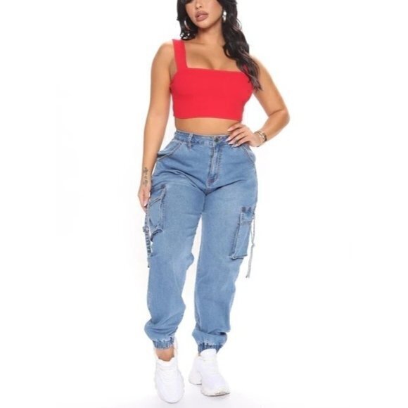 Ambiance Red Cotton Blend Square Neck Wide Straps Crop Tank Size S RefFNB - Picture 2 of 11